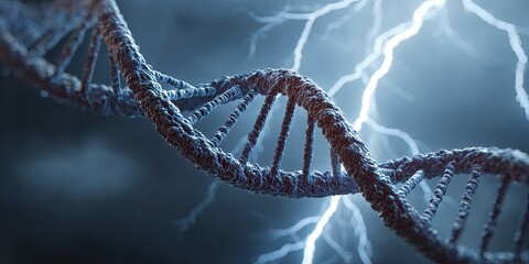 DNA helix in a dramatic storm