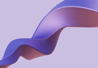 3D rendered Smooth purple abstract spiral shape with soft gradient and glossy finish on pastel blue background, ideal for modern design and creative concepts