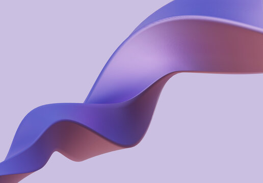 3D rendered Smooth purple abstract spiral shape with soft gradient and glossy finish on pastel blue background, ideal for modern design and creative concepts