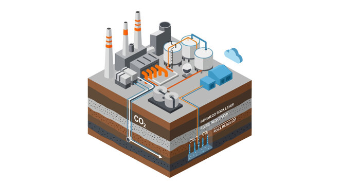 Carbon Capture and Storage Technology Illustration.