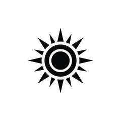 Naklejka premium Black Sun Icon with Rays on Transparent Background, Symbol, Flat Design, Silhouette