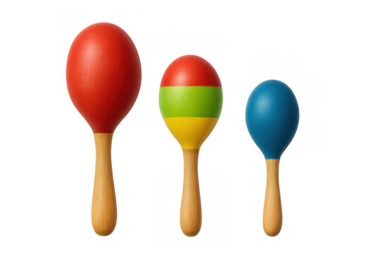 Colorful maracas in various sizes and colors, creating festive latin music rhythm, isolated on transparent background