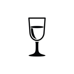 Black Wineglass Icon on Transparent Background for Menu Design