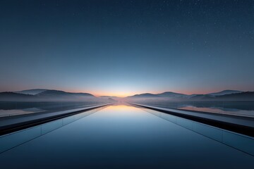 Infinity Pool Reflecting Starry Sky and Mountain Landscape at Dusk