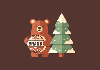 Bear Brand Logo on Pine Christmas Trees