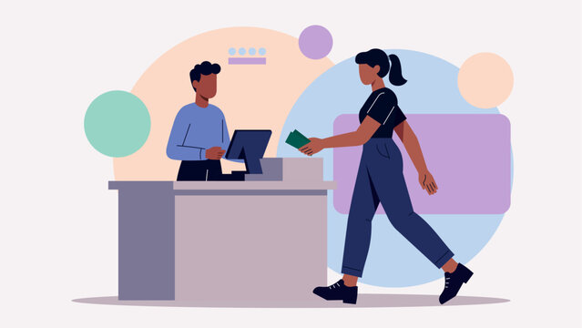 Customer Makes Cash Payment at the Cashier &ndash; Retail Transaction Illustration