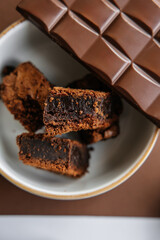 Ingredients for making chocolate, cream and cherry brownies