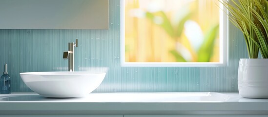 Modern Bathroom Interior Design with White Sink and Window View Close Up Still Life