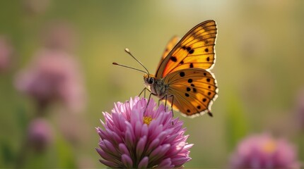 Obraz premium Butterfly on Pink Flower in Meadow