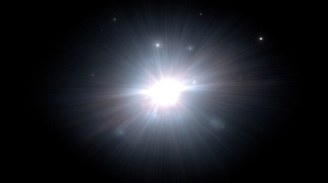 Bright celestial starburst with radiant beams shining against a dark cosmic backdrop, showcasing the beauty of space and the universe's luminescence.