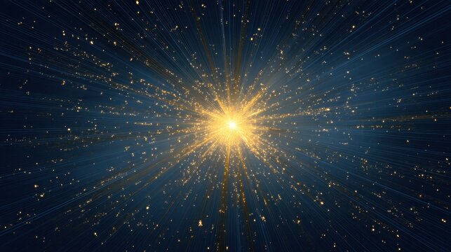 Bright cosmic explosion with radiant light beams and sparkling particles against a deep dark background, depicting powerful energy and vast universe - Powered by Adobe
