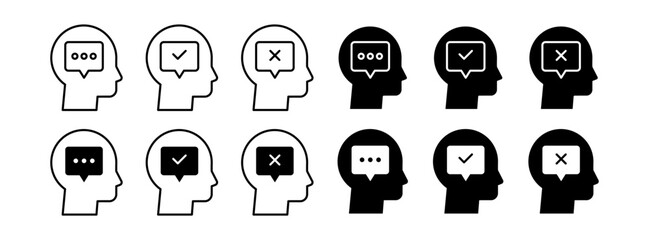Voice and Speaking Icons Set. Outline People Communication, Speech Bubble Symbol