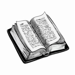 Fototapeta premium Vintage engraved illustration of an ancient open book with detailed lines and aged pages, perfect for historical designs, educational themes, and retro literature concepts.
