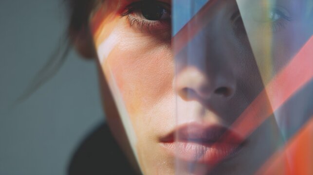Close-Up Portrait Of A Woman With Abstract Light Patterns. Artistic Expression And Modern Photography - Powered by Adobe