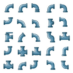 A comprehensive collection of various blue pipe fittings and connectors for plumbing and industrial use.