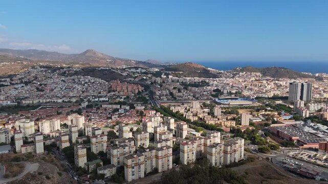 Aerial Landscape View from Monte Coronado, which can refer to a peak in the Montes de Malaga in Spain, which is about 220 meters high and is a notable point within the mountain range. 