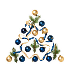 Christmas tree shape made of ornaments and ribbons
