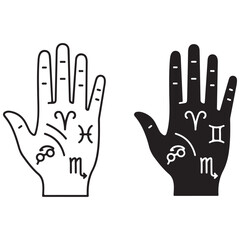 Stylized Palmistry and Zodiac Hand Symbols Illustration