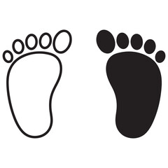 Baby Footprints Illustration: One Outline, One Solid Black, on a White Background