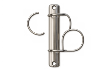 Metal ring binder mechanism part opening. Office supply for organizing documents and official papers on transparent background