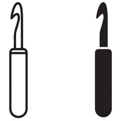 Outline and Solid Icons of a Crochet Hook Craft Tool