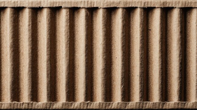 Textured pattern of brown corrugated cardboard sheet with vertical ridges ideal for crafting, packaging, and artistic projects in various backgrounds and layouts - Powered by Adobe