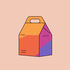 A colorful illustration of a takeout box with a handle, perfect for food delivery.