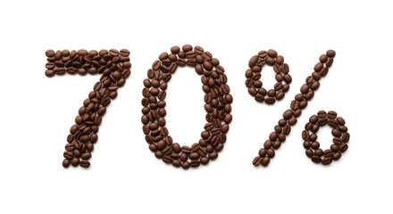 Coffee Beans Forming Seventy Percent Symbol on White Background