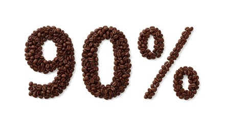 Ninety Percent Symbol Formed with Coffee Beans on White Background
