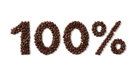 One Hundred Percent Symbol Made of Coffee Beans on White Background