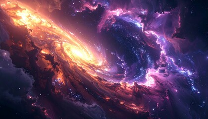 Spectacular Cosmic Galaxy with Vibrant Nebulae and Stellar Clouds.
