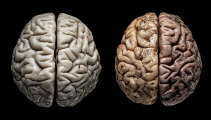 Two human brains, one healthy, one diseased