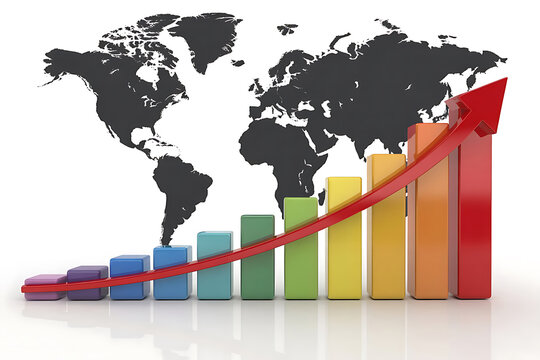 Upward Trend in Global Economy with Vibrant Bars and Globe
