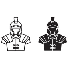 Roman Soldier Icon Illustration in Outline and Silhouette Styles