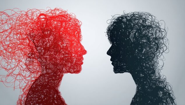 Abstract profile portraits of two figures