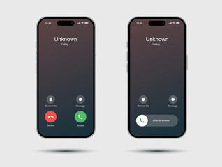 Incoming call from unknown in dark theme screen display style vector.