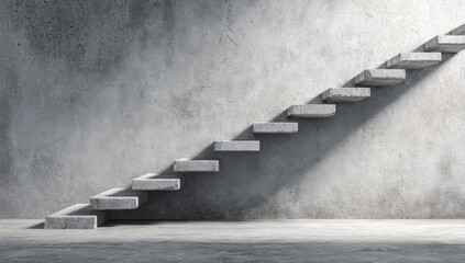 Concrete stairs ascending against a textured wall