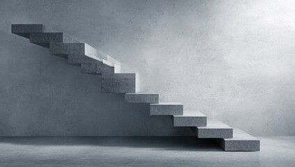Concrete stairs ascending against a muted gray wall