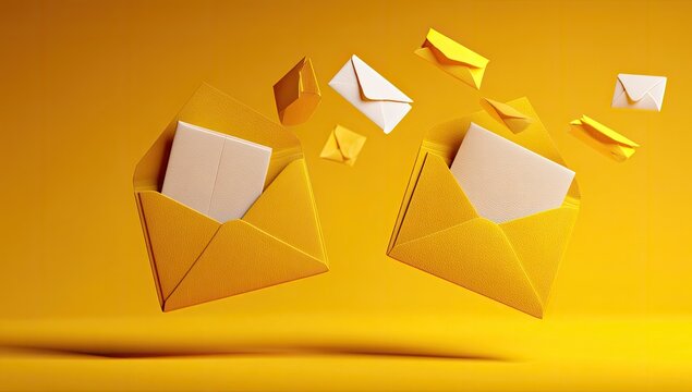 Floating yellow envelopes with white letters