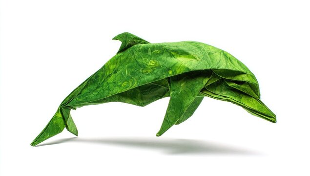 Origami dolphin, vibrant green - Powered by Adobe