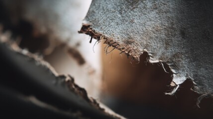 Close-up of Torn Paper with Textured Edges and Natural Light, Capturing the Beauty of Distressed Surface in a Soft Focus Setting