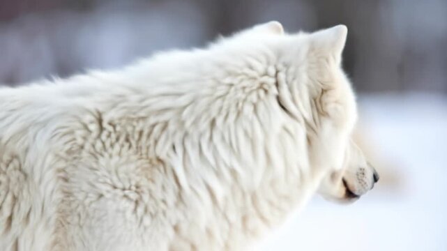 Majestic White Wolf in Snowy Winter Landscape Portrait.