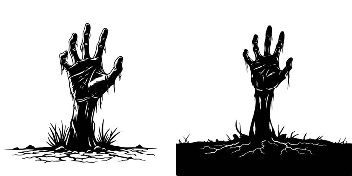 Zombie Hand Rising from the Ground Silhouette on Transparent Background for Horror and Halloween Designs.svg