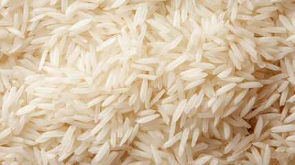 Close-Up View of Raw White Rice Grains Spread Out on a Surface Ideal for Culinary or Grocery Backgrounds and Food Related Projects
