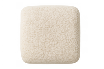 Cream bouclé pouf or ottoman providing soft comfortable seating, cozy interior furniture with transparent background