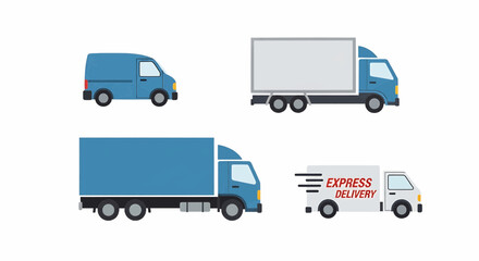 Vector illustration of four delivery trucks for transportation and logistics services