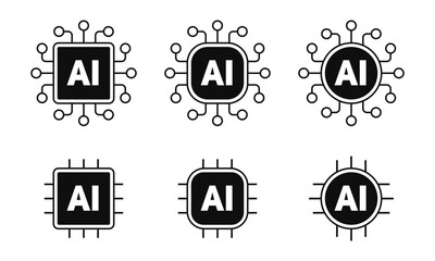 Set of artificial intelligence chip icons. AI chips. Vector