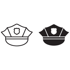 Police Cap Outline and Solid Icon Set