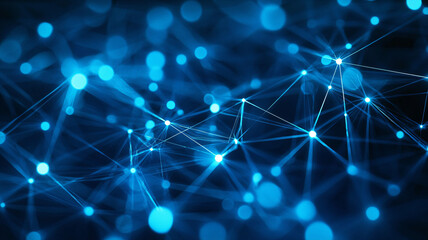 Abstract Blue Network Connection with Dots and Lines in Motion