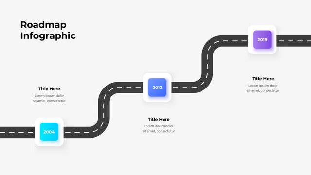 Roadmap Infographic Vector. Curved Route Diagram with Three Milestones for Business. Progress. Planning and Strategy Visualization